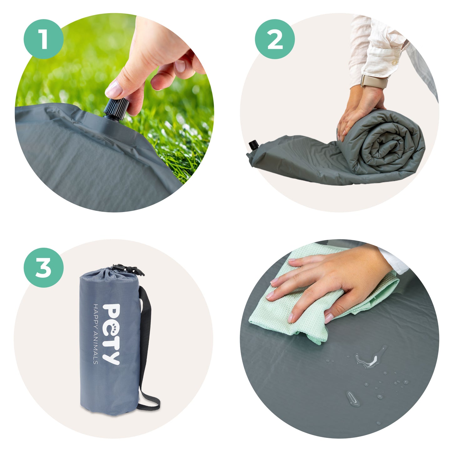 Anleitung für die selbstaufblasende PETY Bodenmatte