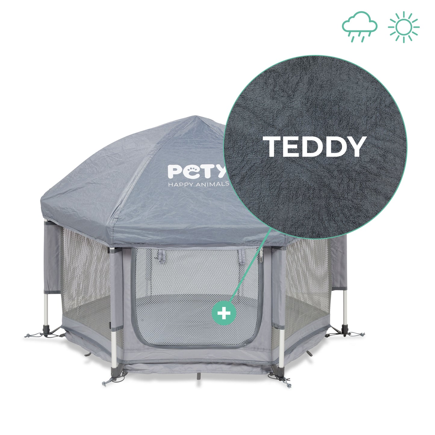 Kleines PETY Advanced Laufstall Set mit Dach und Mattenüberzug teddy