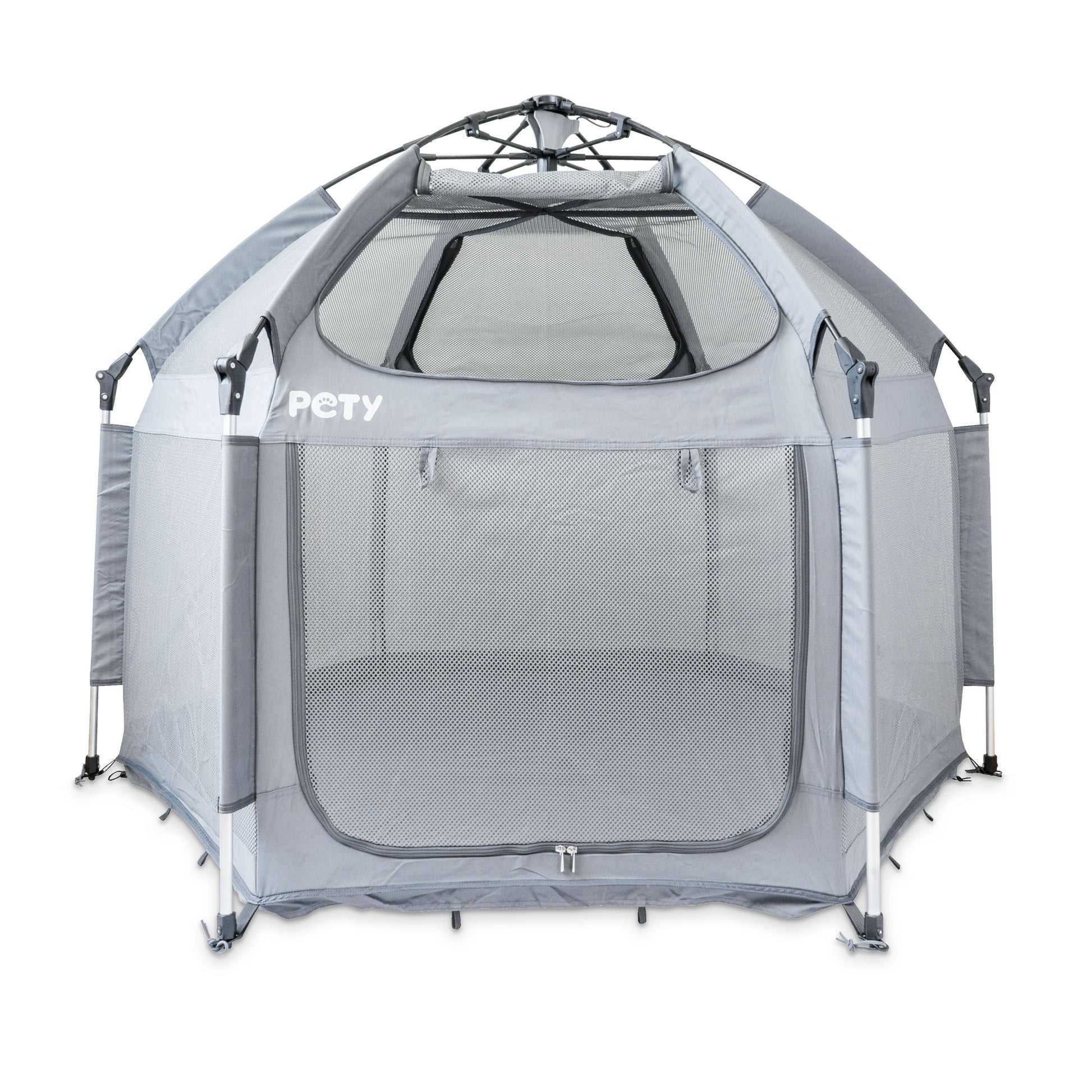 Großer mobiler PETY Hundelaufstall auf weißem Hintergrund mit geöffnetem Dach