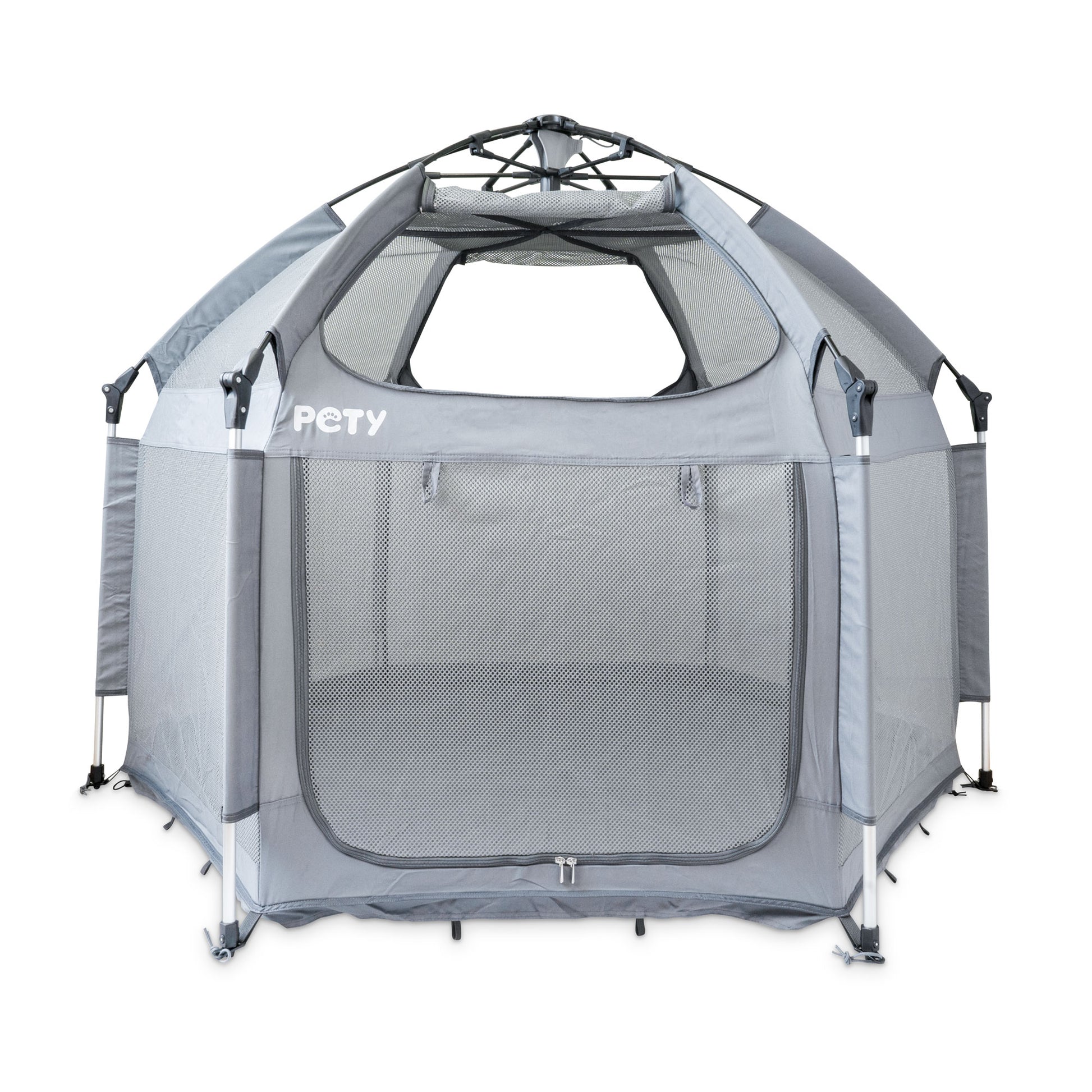 Großer mobiler PETY Hundelaufstall auf weißem Hintergrund mit geöffnetem Dach