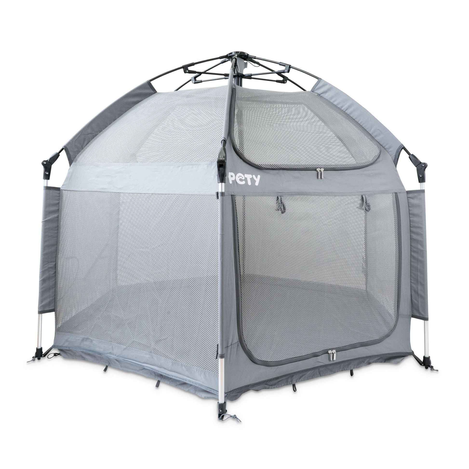Großer mobiler PETY Hundelaufstall auf weißem Hintergrund schrägstehend