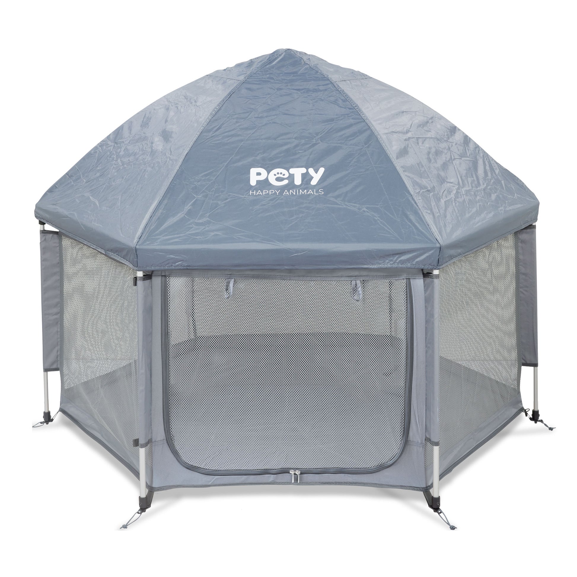 Großer mobiler PETY Hundelaufstall auf weißem Hintergrund mit Dach