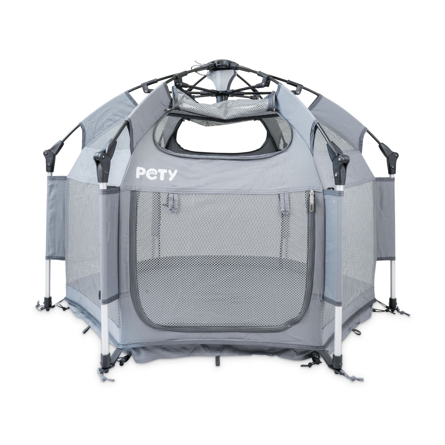 Kleiner mobiler PETY Hundelaufstall auf weißem Hintergrund mit offenem Dach